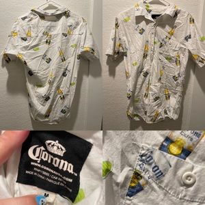 Corona Extra button down with limes! Fun! Rare! Size Medium!